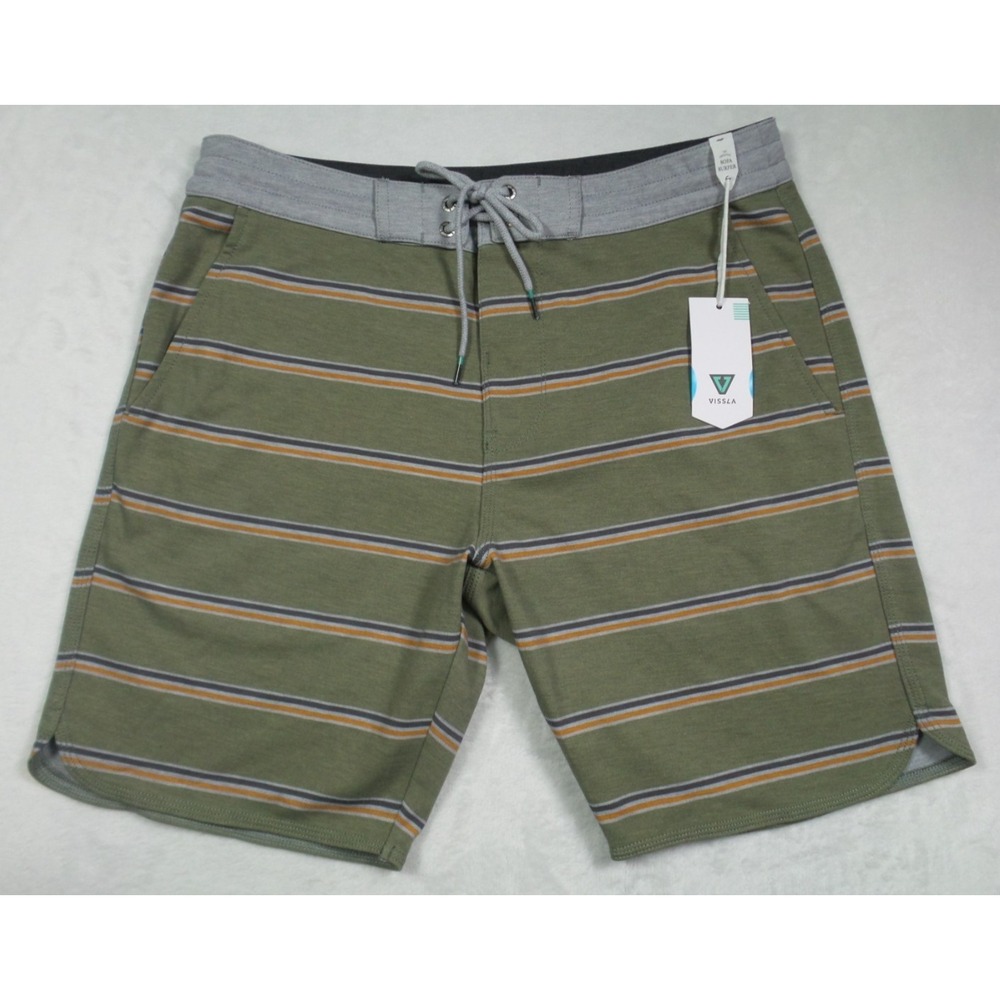 Vissla Shorts Mens Size Medium Green Striped Locker Eco Sofa Surfer Hybrid NWT